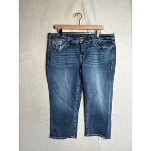 Vigos Capri Jeans Womens Blue Medium Wash Embroidered Denim Crop Pants C11761X
